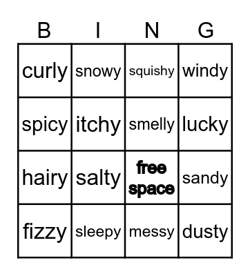 Suffix -y Bingo Card