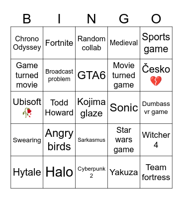 Game fest Bingo Card