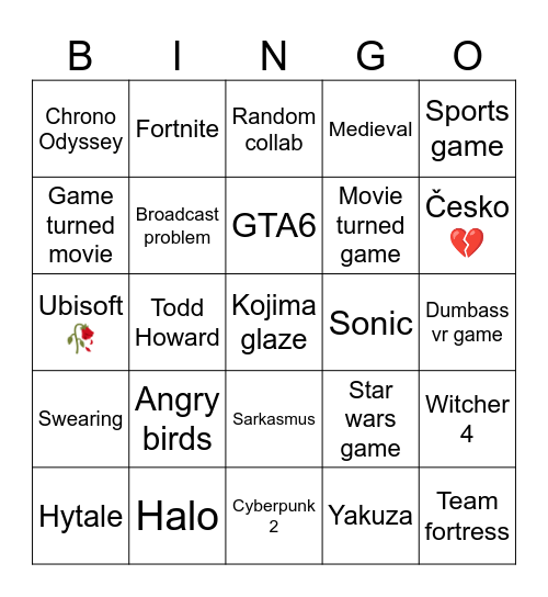 Game fest Bingo Card