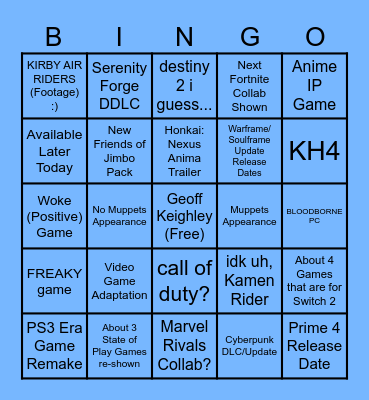 Summer Games Fest Bingo Card