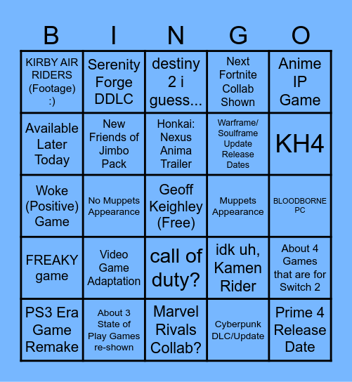 Summer Games Fest Bingo Card