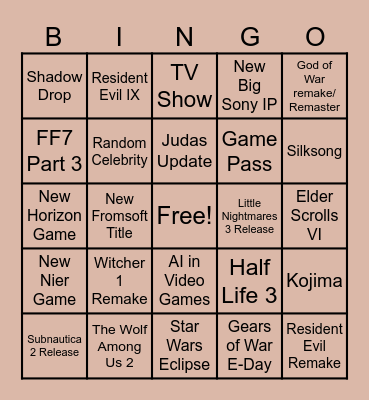 Summer Game Fest 2025 Bingo Card