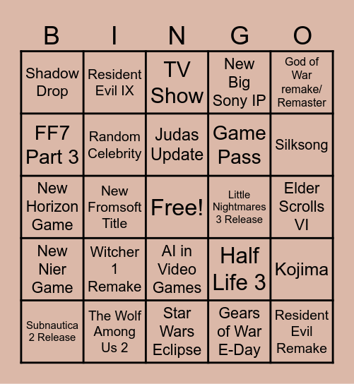 Summer Game Fest 2025 Bingo Card