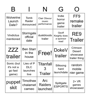 S.G.F. 2025 Bingo Card