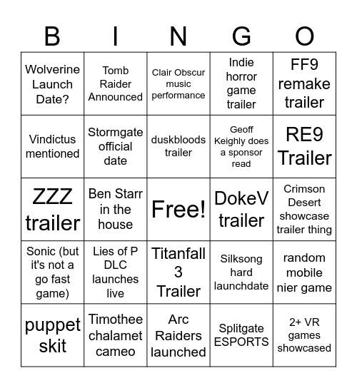 S.G.F. 2025 Bingo Card