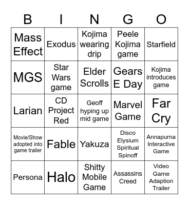 Game Fest Bingo Card