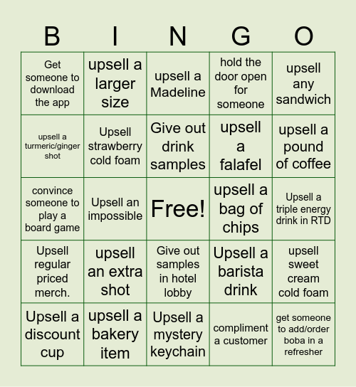 Barista Bingo Card
