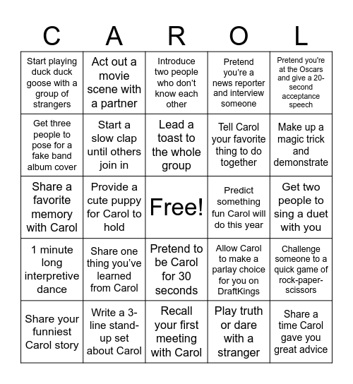 CAROL BINGO Card