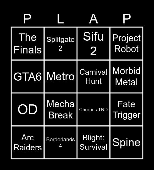 Summer Game Fest Showcase Bingo Card