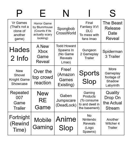 Summer Games Fest Bingo Card