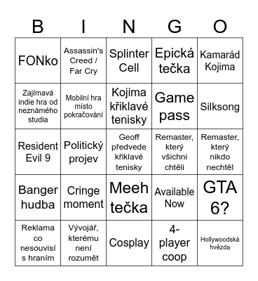 Summer Game Fest BINGO Card