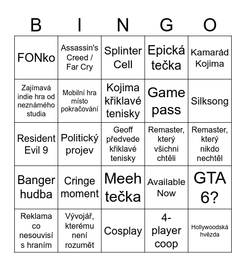 Summer Game Fest BINGO Card