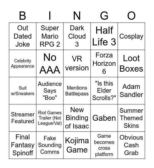 Summer Games ft. Cope Bingo Card