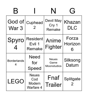 Untitled Bingo Card