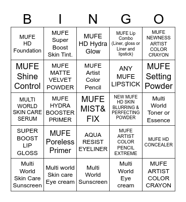 MUFE Miami. Bingo Card