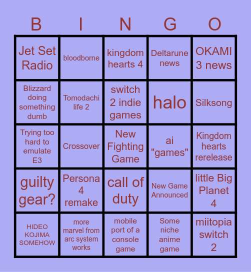 Summer Game Fest Bingo Card