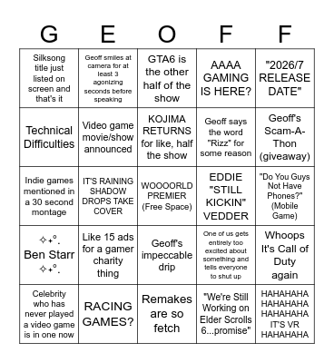Summer Geoff Fest 2025! Bingo Card