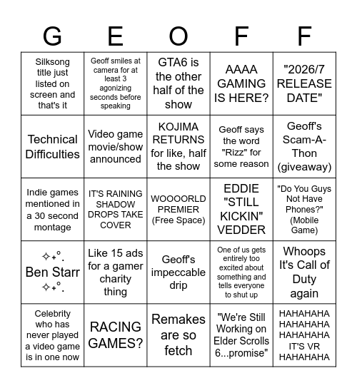 Summer Geoff Fest 2025! Bingo Card