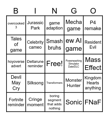 Summer Games Fest Bingo Card