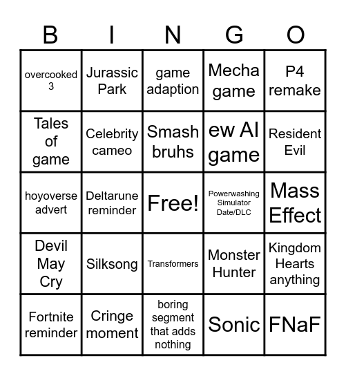 Summer Games Fest Bingo Card