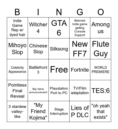 Summer Games Fest Bingo Card