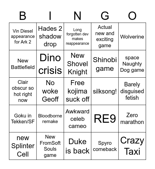 Games fest Bingo Card