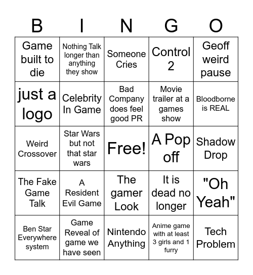 Summer Games Fest Bingo Card