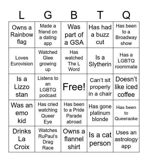 Pride Welcome Bingo! Bingo Card