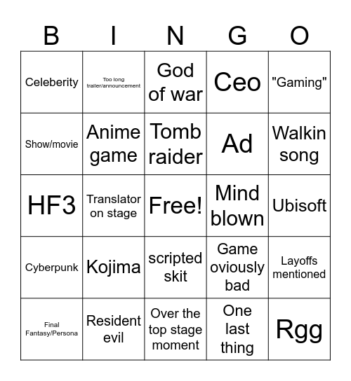 SGF Bingo Card