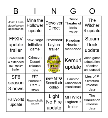 Summer Games Fest 2025 (June 6th) Bingo Card