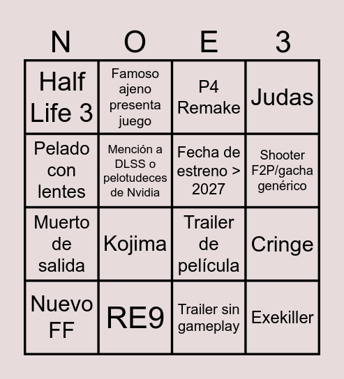 NoE3 2025 Bingo Card