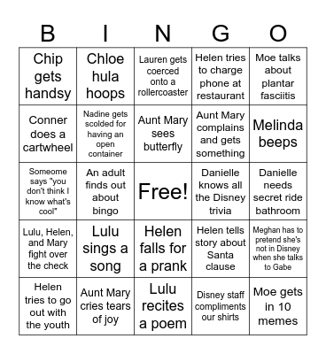 Disney Bingo Card