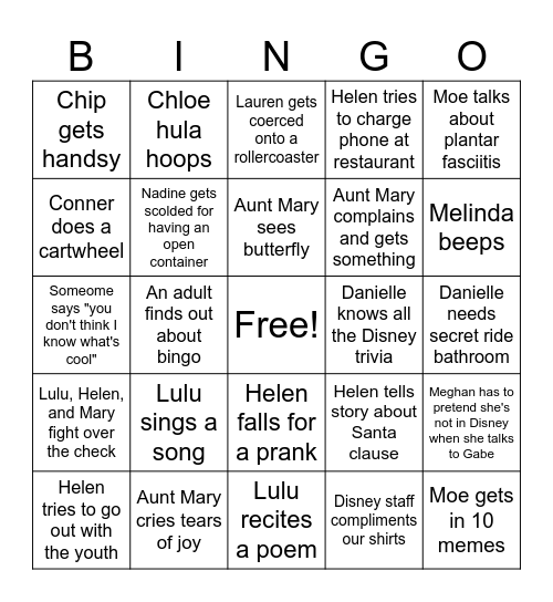 Disney Bingo Card