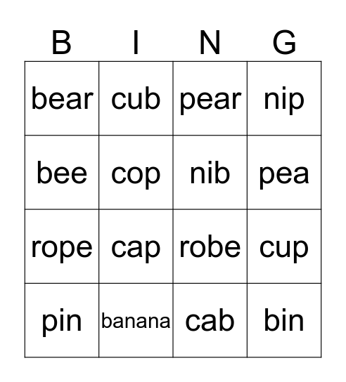 /p/ vs /b/  Bingo Card