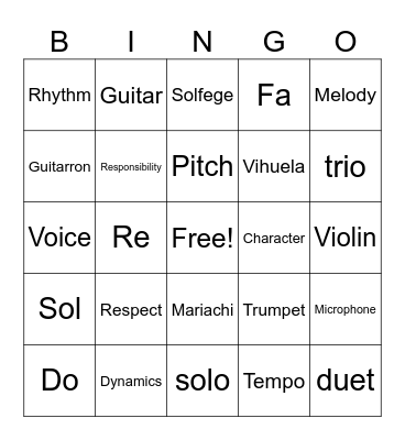 Mariachi Camp Bingo Card