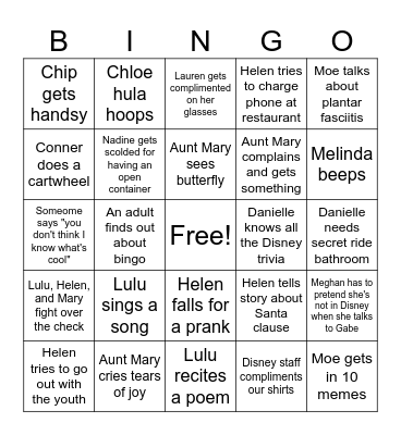 Disney Bingo Card