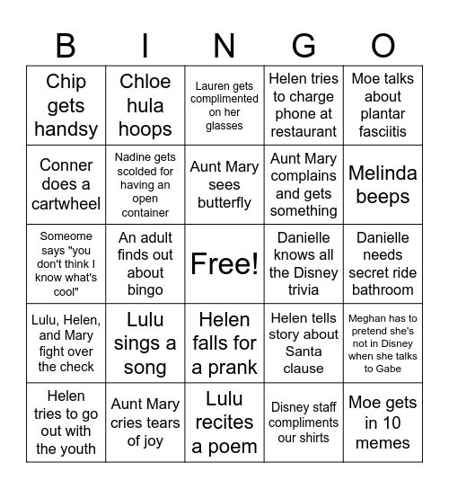Disney Bingo Card