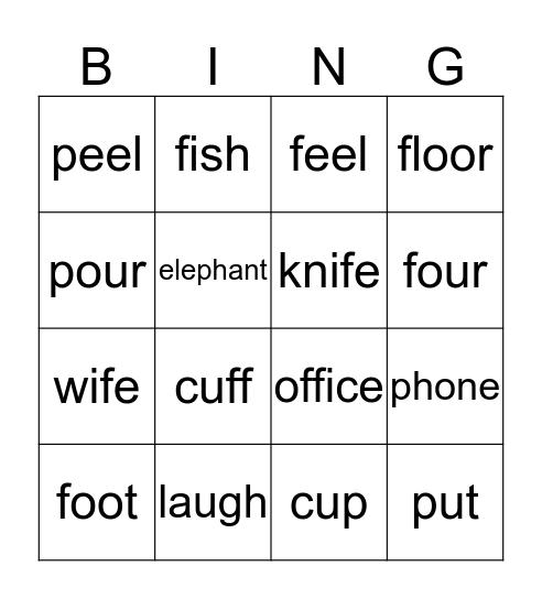 /f/ vs /d/  Bingo Card