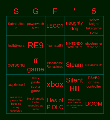 SGF bingo Card