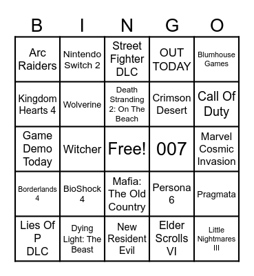 Summer Game Fest 2025 Bingo Card