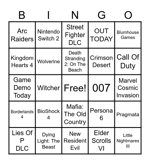 Summer Game Fest 2025 Bingo Card