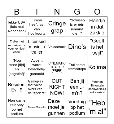 Summer Game Fest Bingo Card