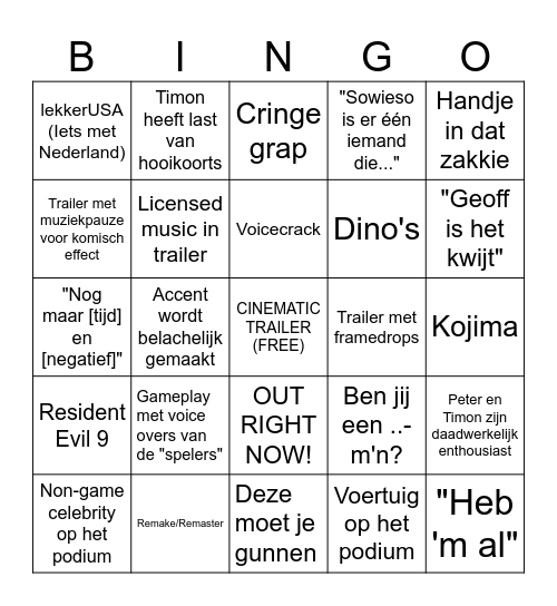 Summer Game Fest Bingo Card