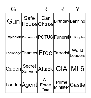 London Has Fallen Bingo Card