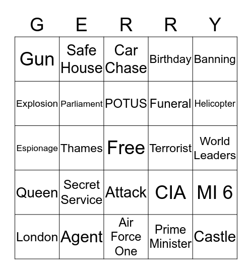 London Has Fallen Bingo Card