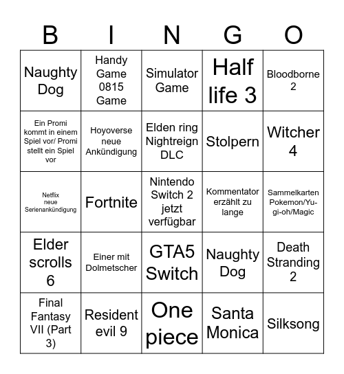 Summer Game Fest Bingo Card