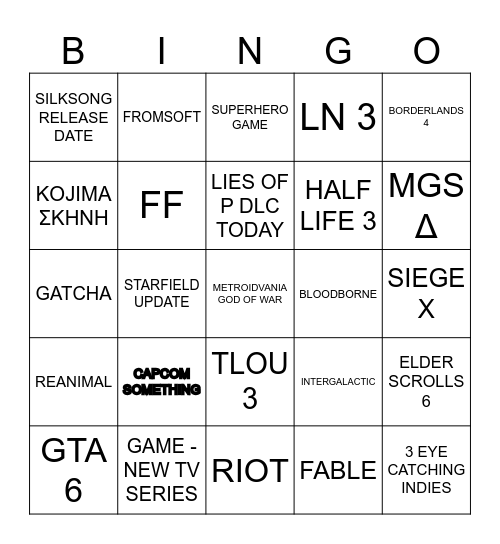 Summer Game Fest 2025 Bingo Card