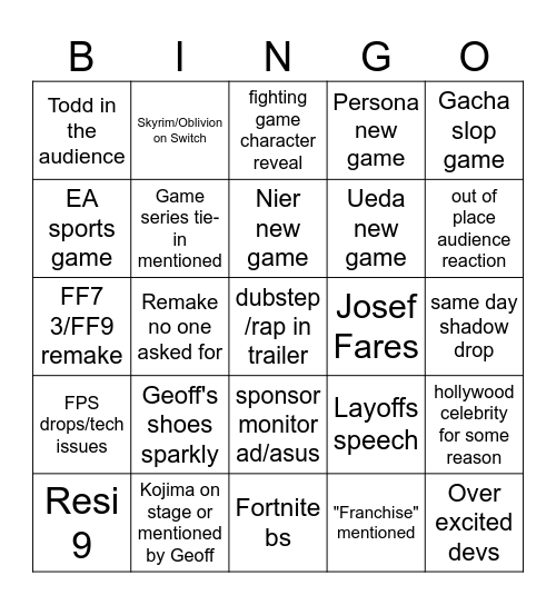 summer games fest 25 Bingo Card