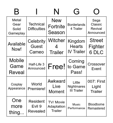 Summer Game Fest 2025 Bingo Card