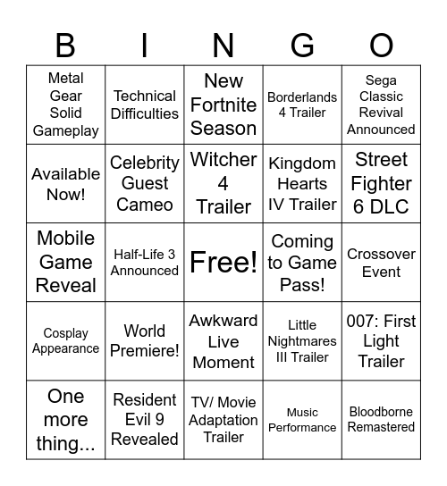 Summer Game Fest 2025 Bingo Card